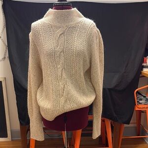 Adore Me Cozy Oatmeal Cable Knit Super Soft Sweater with Puff Shoulder